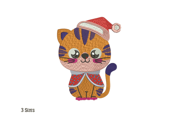 Adorable Christmas Cat Embroidery Design