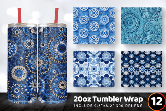 Blue Crochet Embroidery Tumbler Wrap