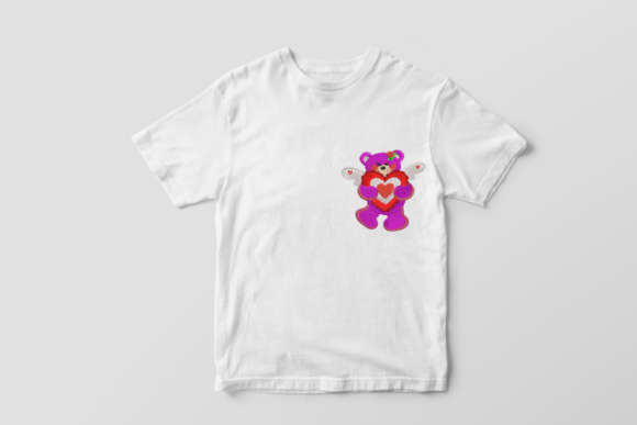 Heart-Hugging Teddy Bear Embroidery