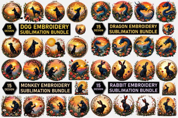Mega Animal Embroidery PNG Bundle