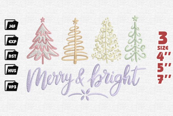 Merry Christmas Trees Embroidery